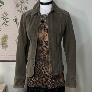 Vintage 90s Y2k Brown Tan Suede Leather Fitted Jacket Grunge Downtown Girl M